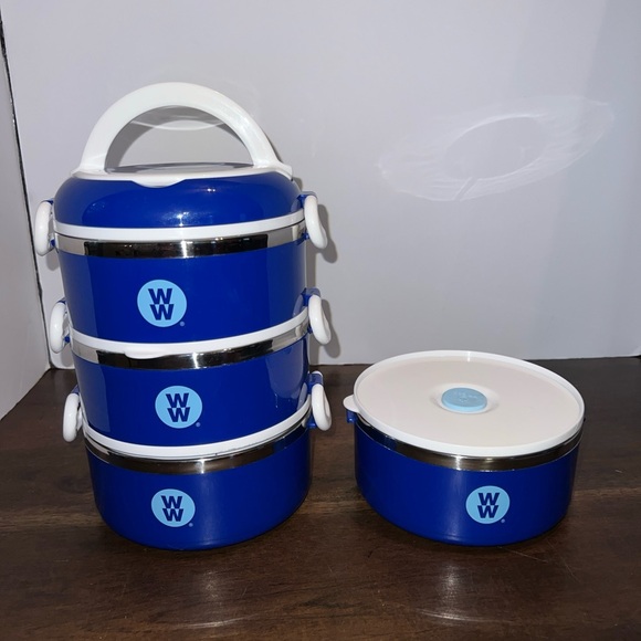 WW Weight Watchers Blue Lunch Tote Box Bento Style Set Stackable Containers - Picture 1 of 6